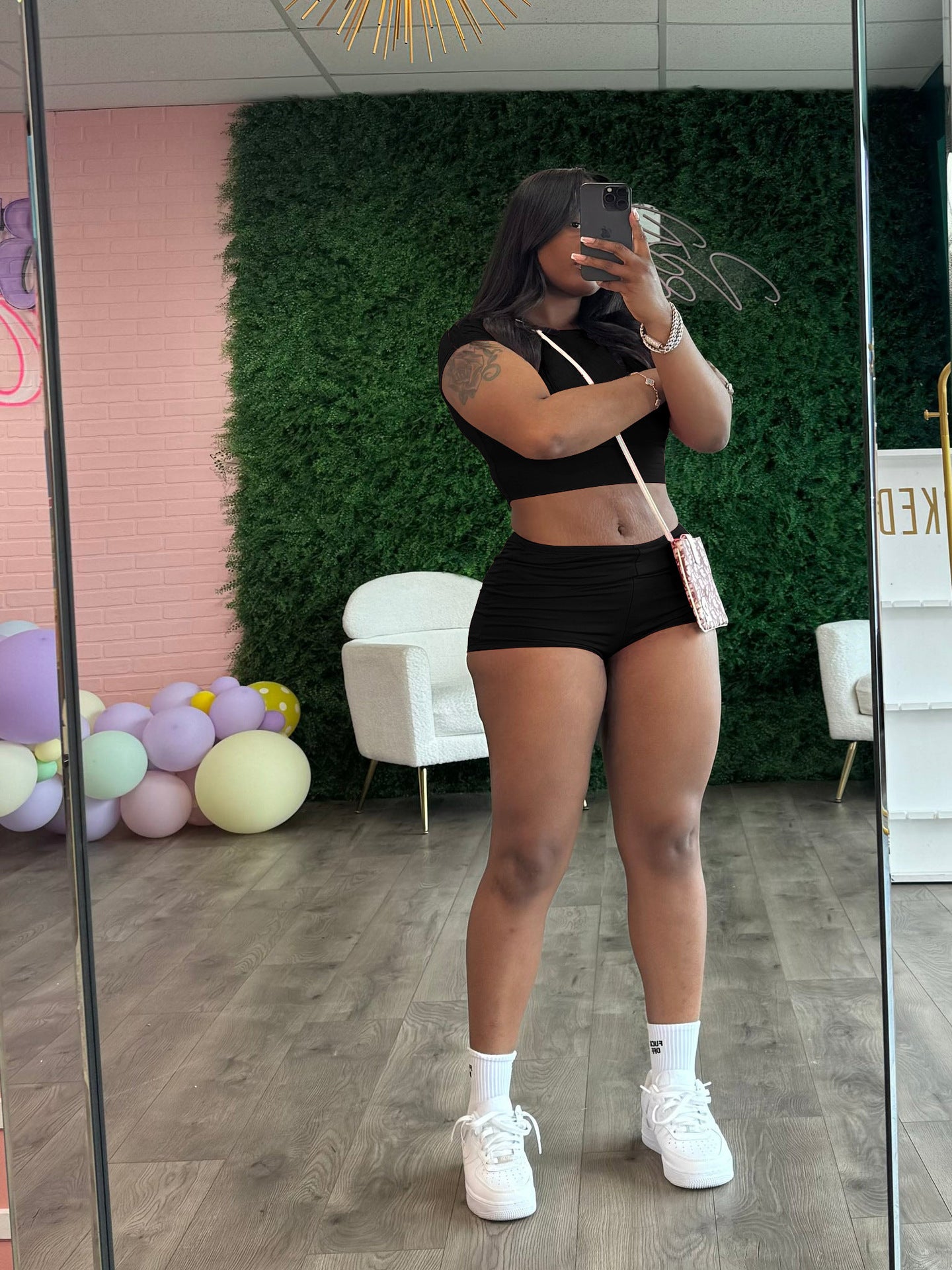 Women Summer Solid Crop Top Shorts Two-Piece Set