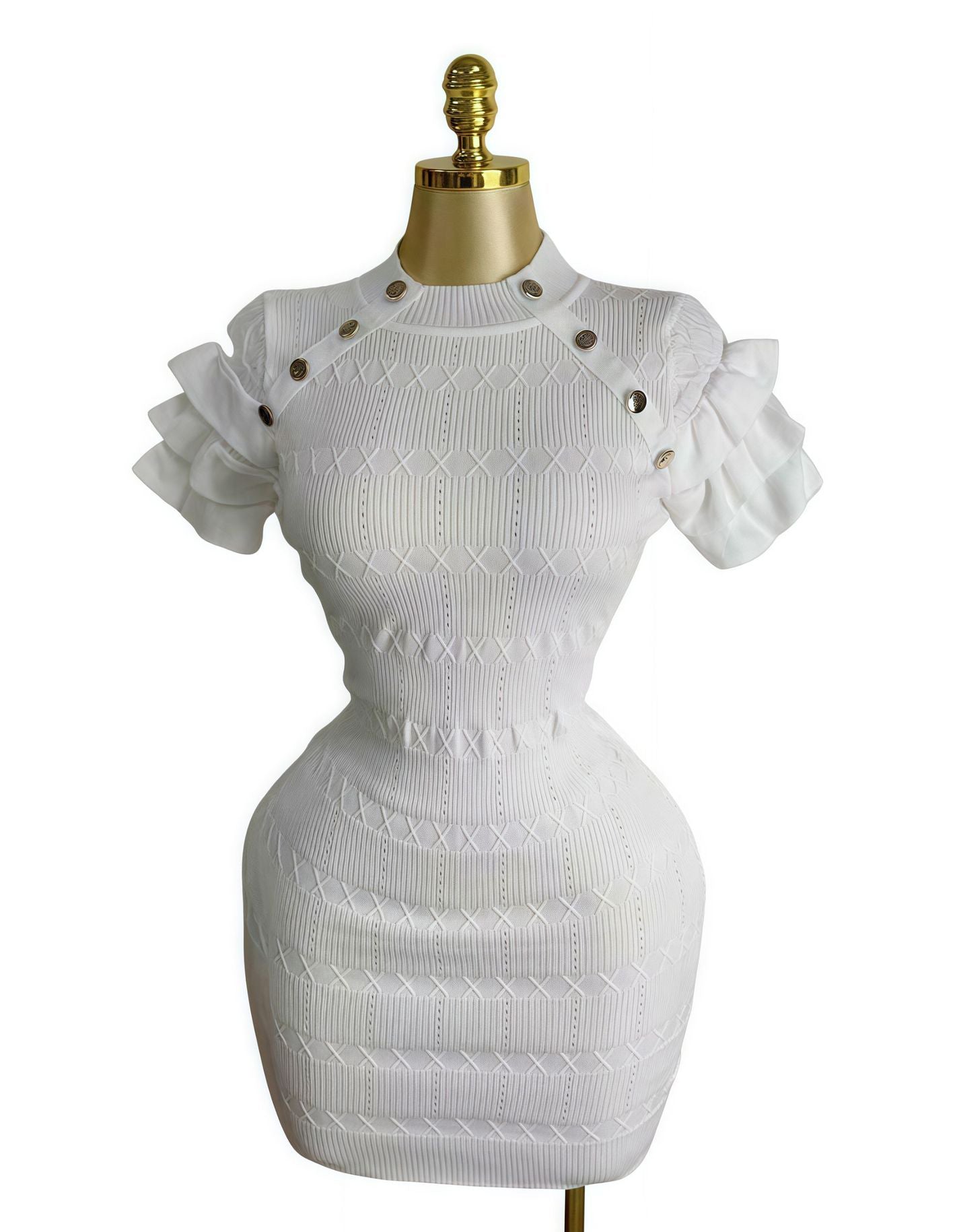 Metal Button Stand Collar Slim Fit Knit Bodycon Dress 11