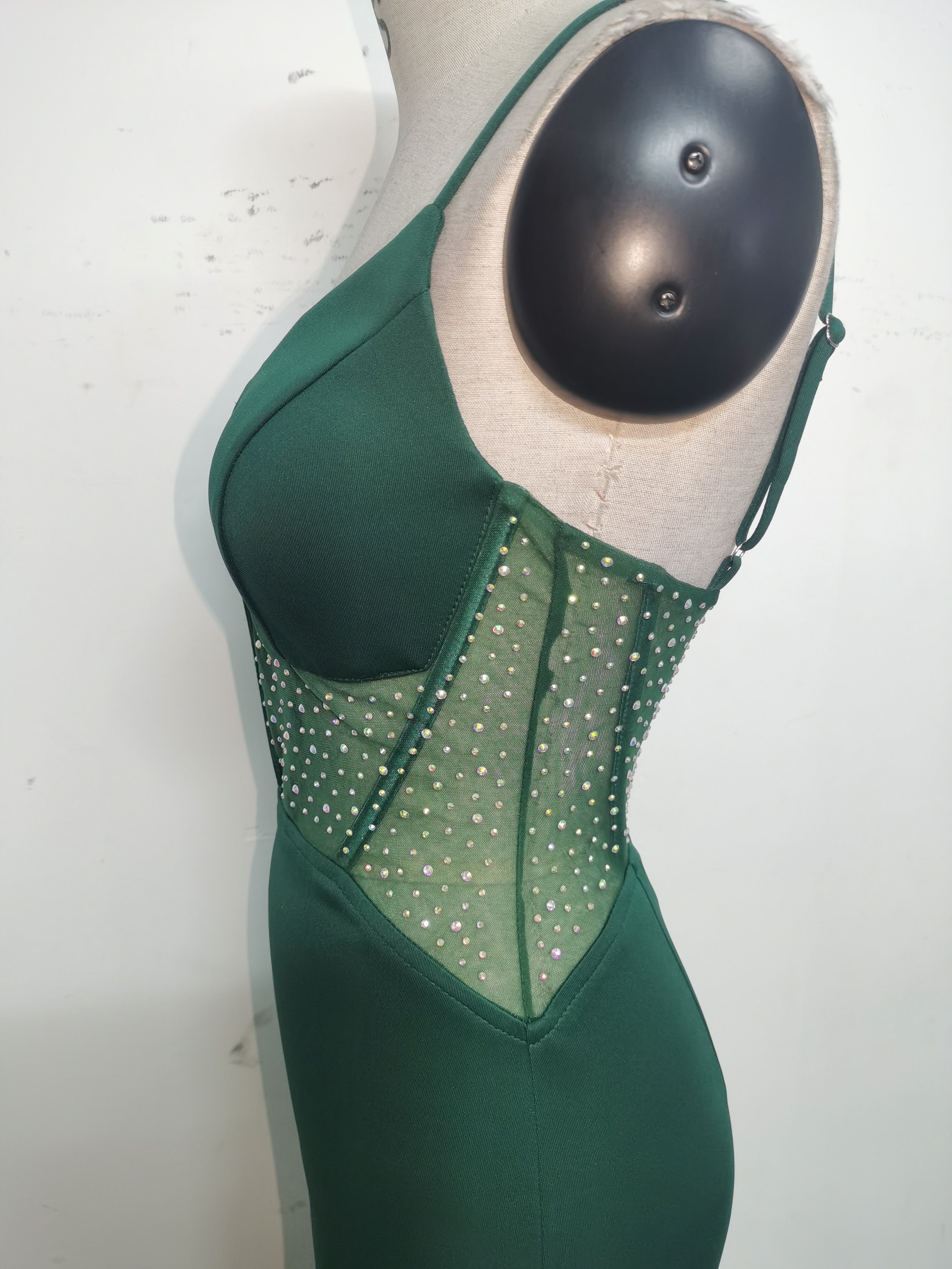 Women fishbone Fitted Mesh Beaded Bodycon fishtail evening dress 26