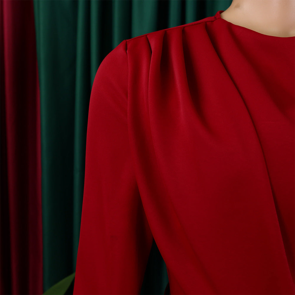 Plus Size African Women Chic Elegant Pleated Career Solid Dress 36