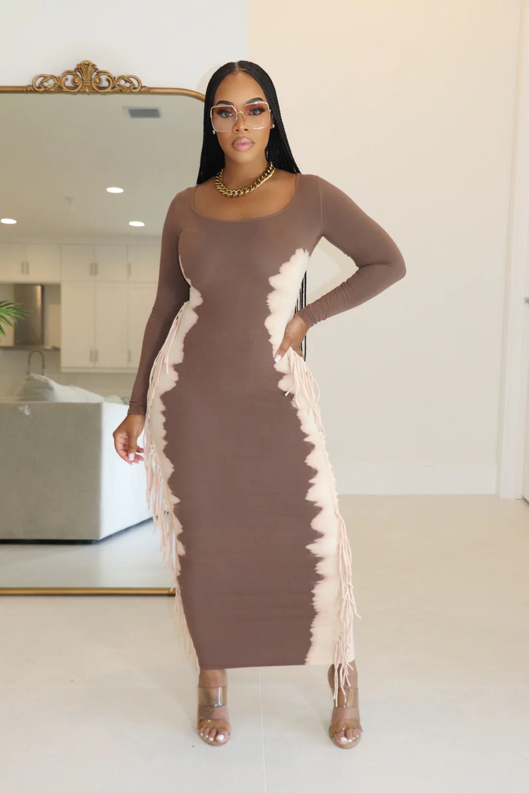 Contrast Color Tassel Casual Dress 3