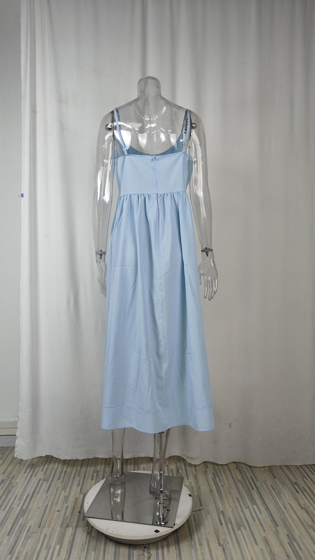 Summer Women's Elegant Strap Chic Solid Color High-Waist Big Swing Dress 11