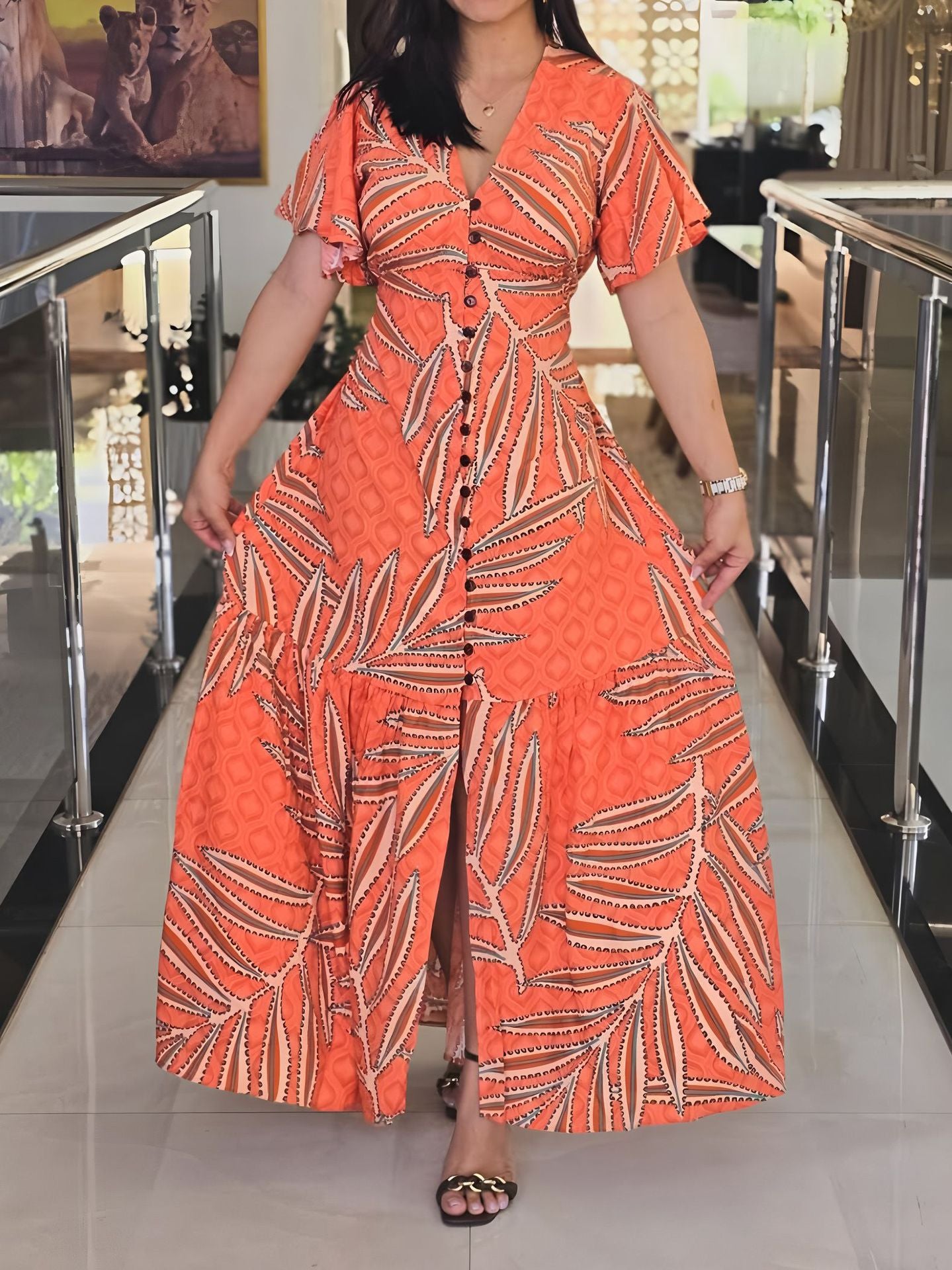 Women Holidays Casual Lace-Up Printed Dress 3