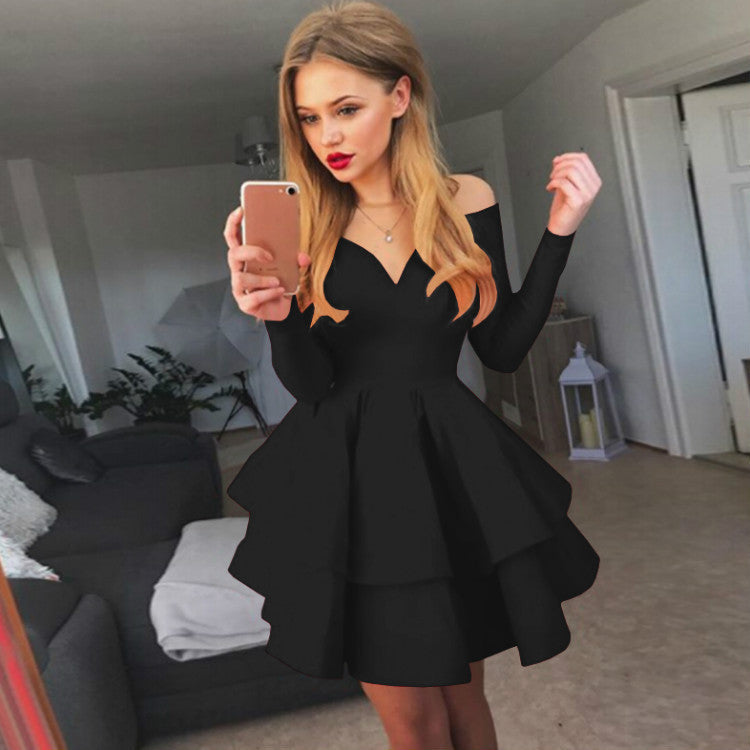 Women Sexy Elegant Deep V Neck Long Sleeve Princess Dress Evening Dress 5