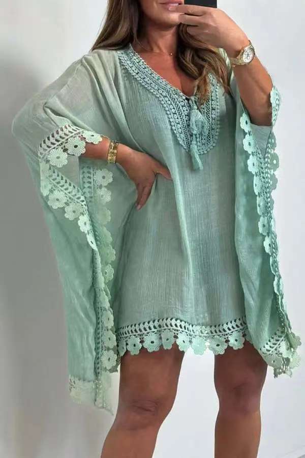 Women Bat Sleeves hollow casual dress 4