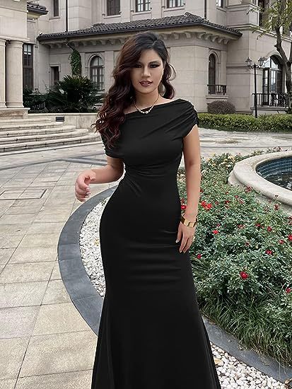 Plus Size Women Solid Slash Shoulder Elegant Bodycon Dress 4