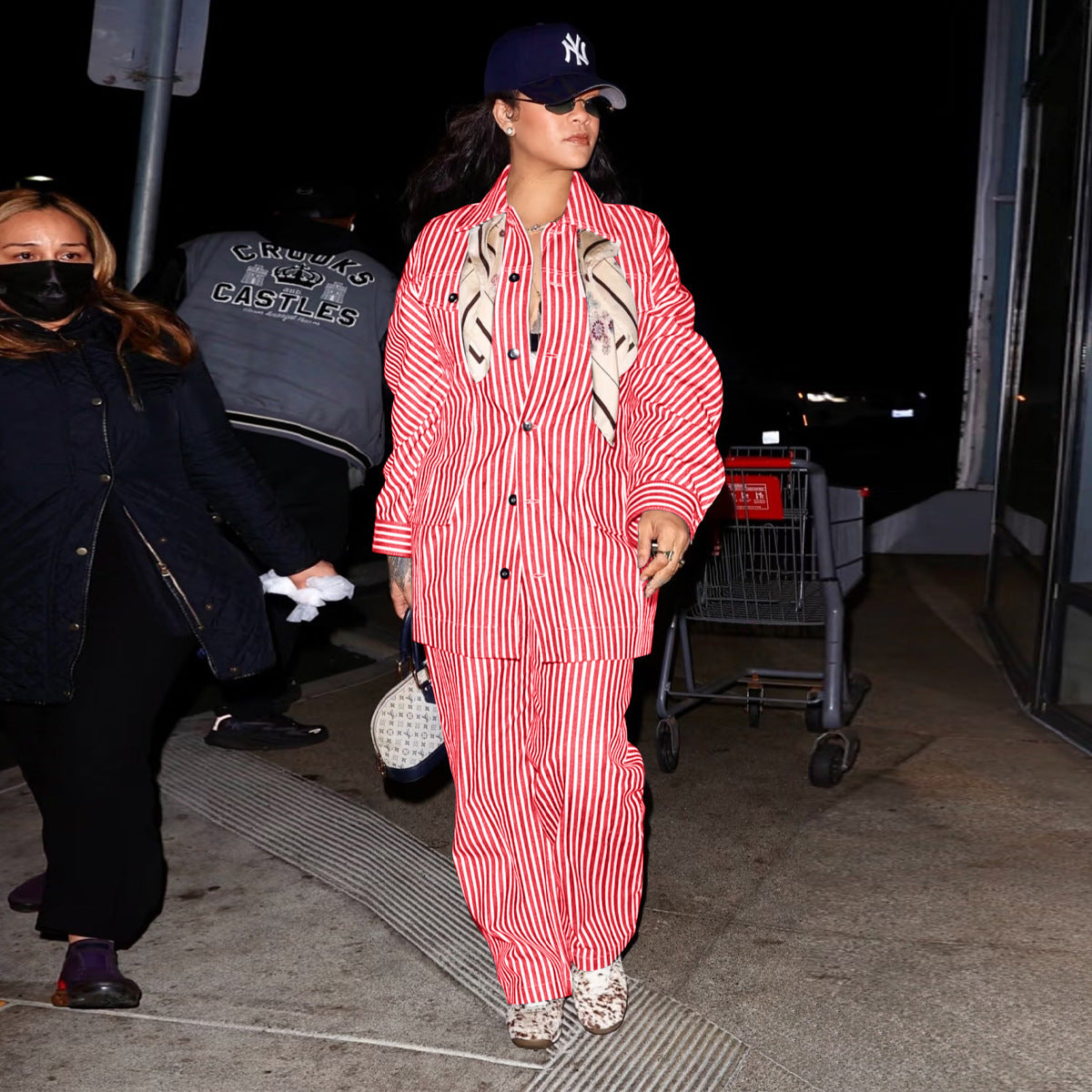 Button Stripe Long Sleeve Shirt & Wide Leg Pants Two-Piece Set 6