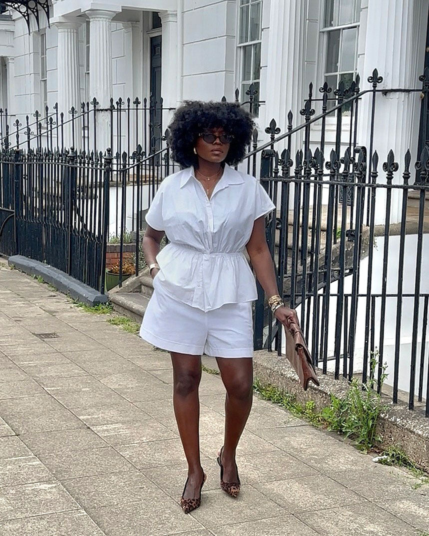 African Women casual turndown collar shirt with solid shorts two-piece set