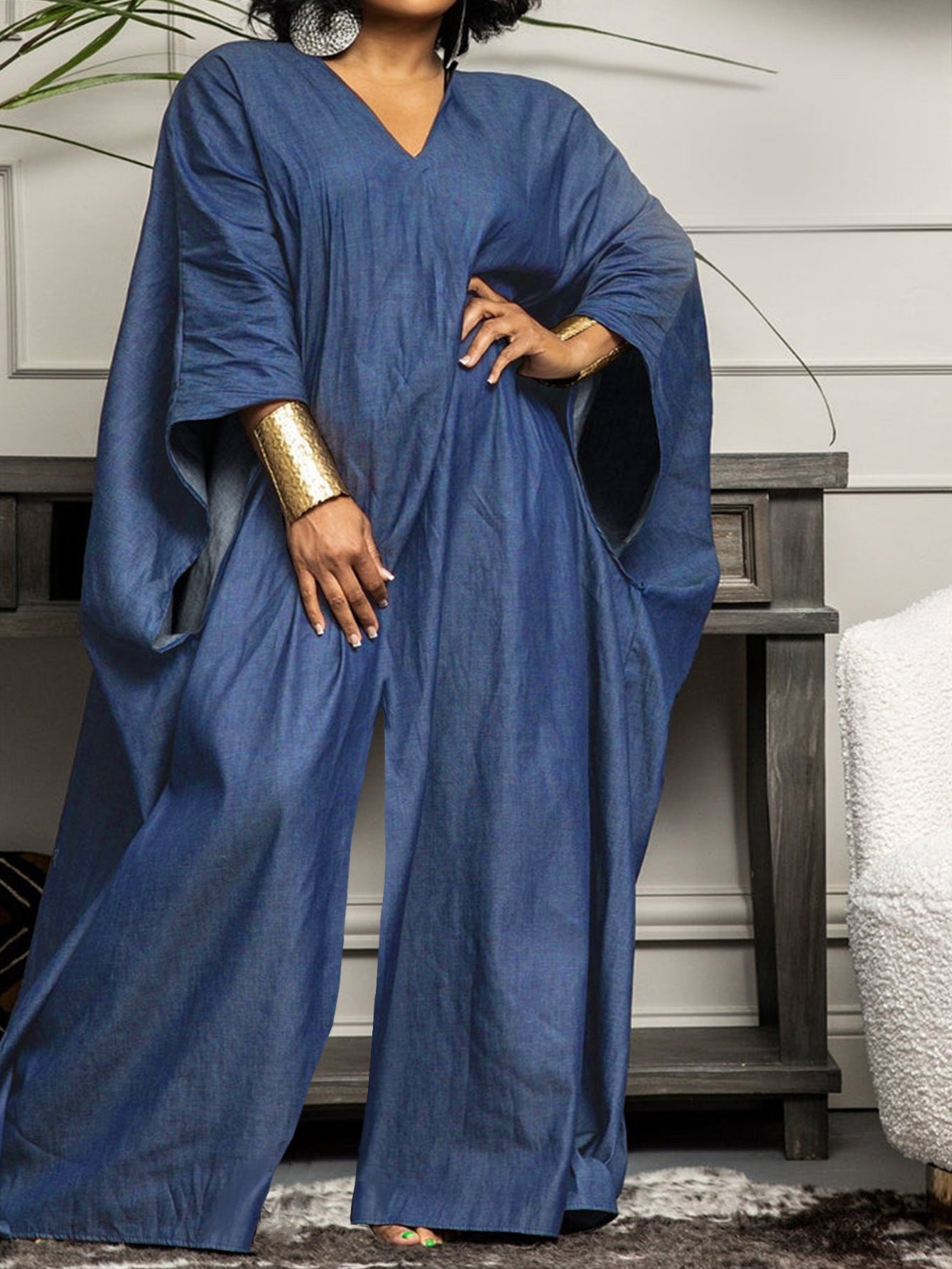 Plus Size V-Neck Loose Denim Jumpsuit 3