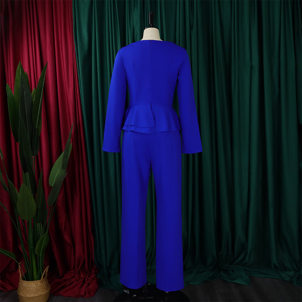 Autumn And Winter Fashion Ol Ruffled V-Neck Top And Pants Two-Piece Set 26