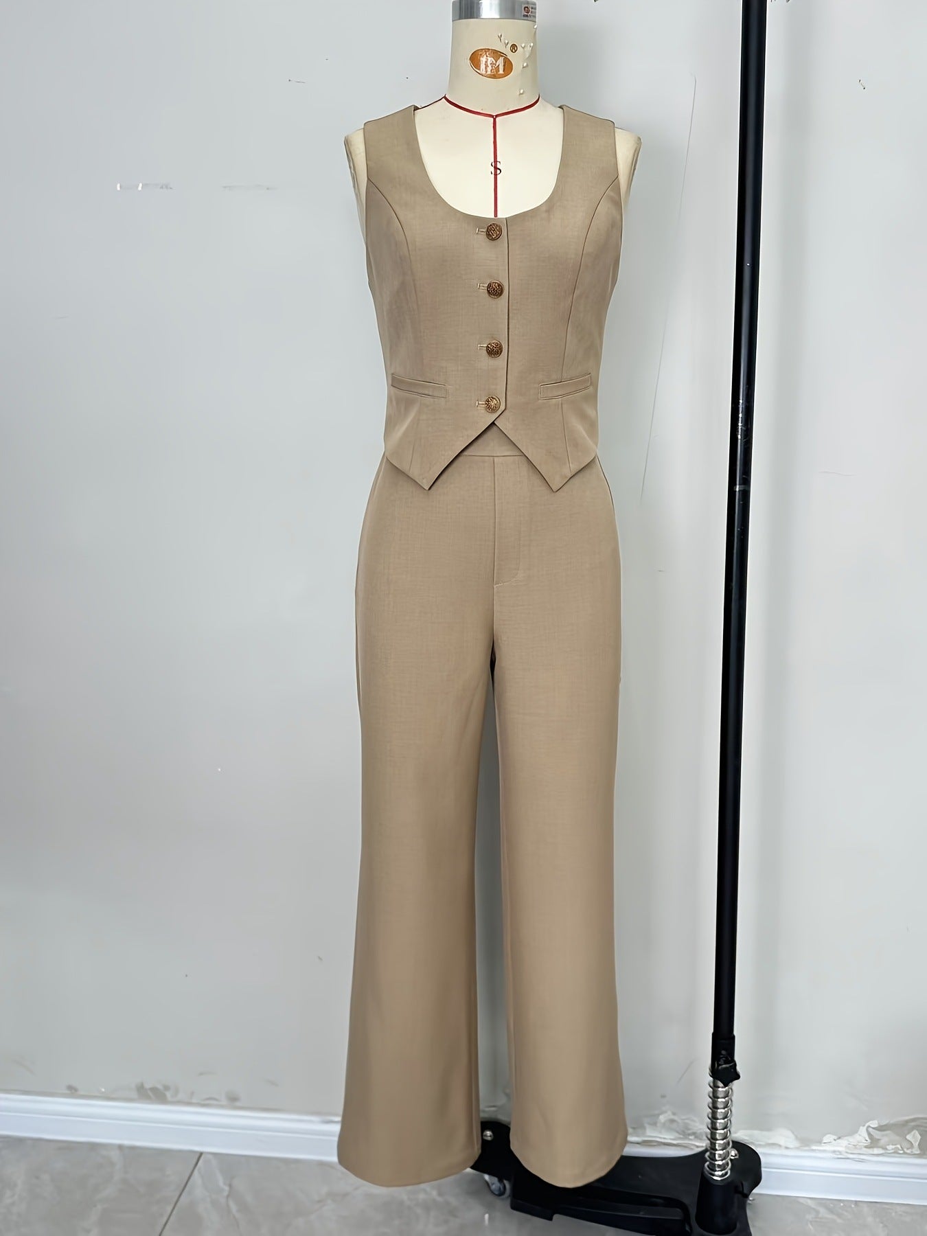 Women Career Vest and Wide-leg Pants Two-piece Set 10
