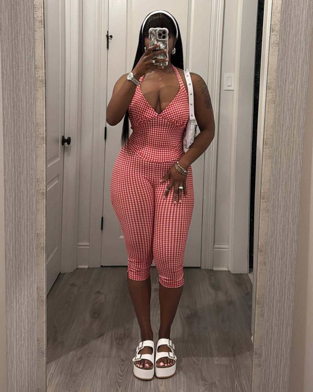 Fashion Plaid Print Sexy Stretch Short Halter Top Slim Tight Pants Set 10