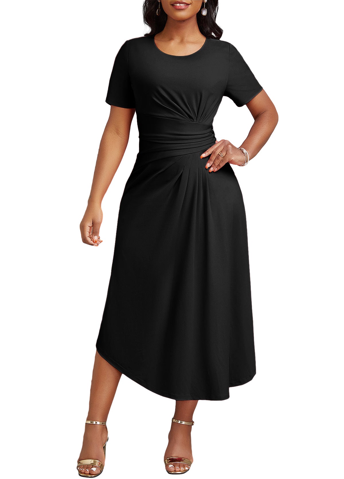 Sexy Fashion Round Neck Solid Color High Waist Casual Women's Dress 3