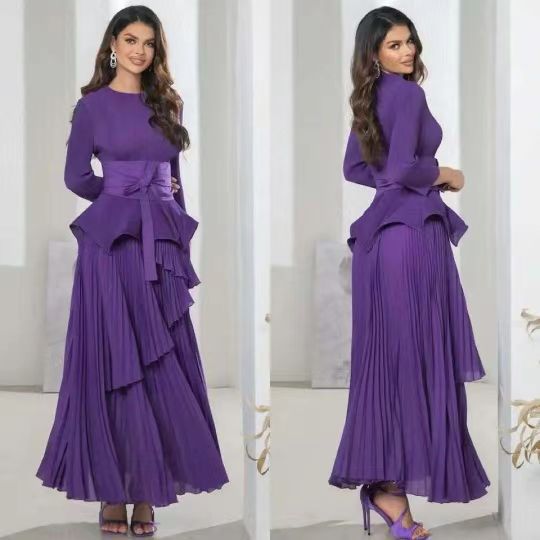 Women Solid irregular lace pleated Top and Skirt two-piece set 6