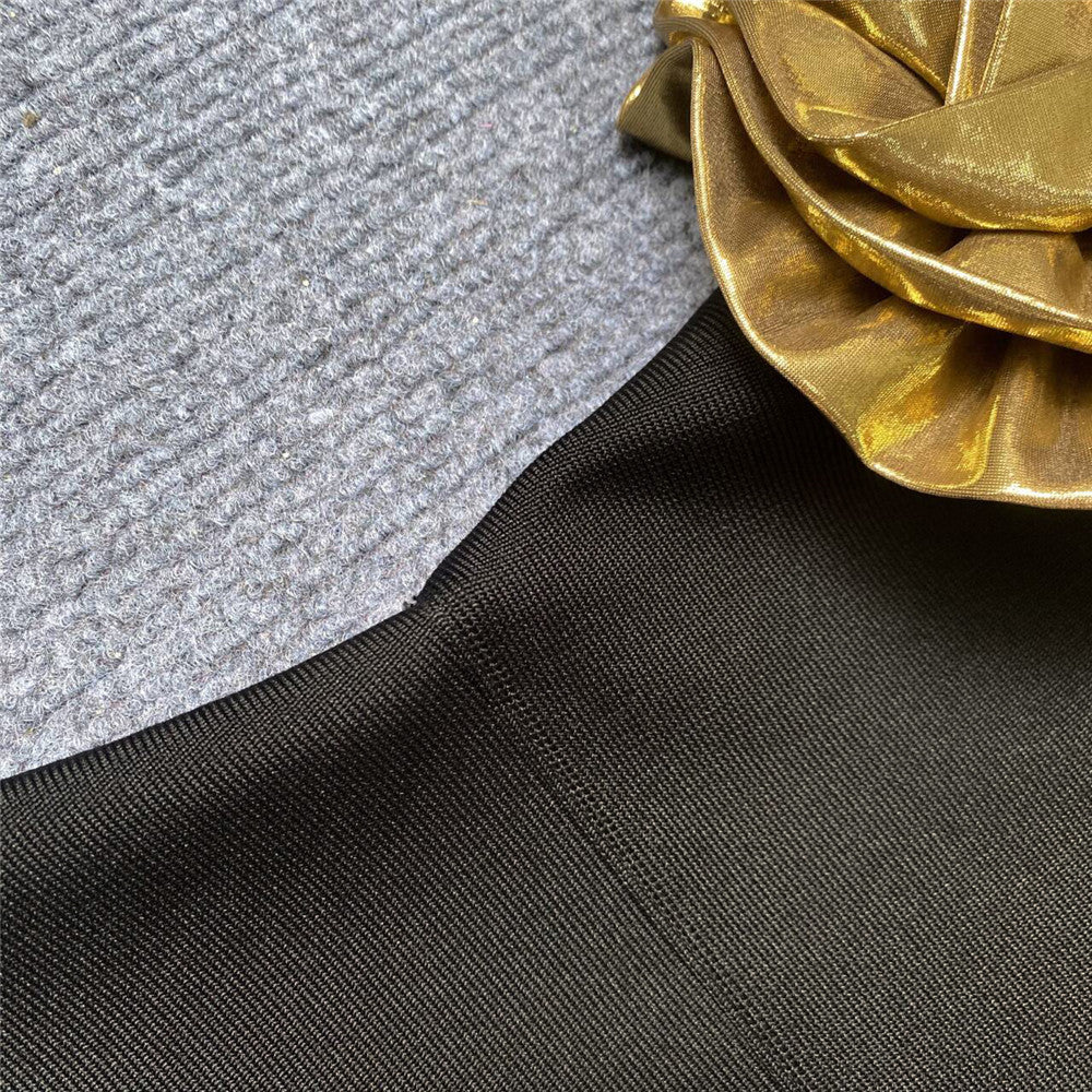 Women elegant party golden flower one-shoulder Bodycon bandage dress 17