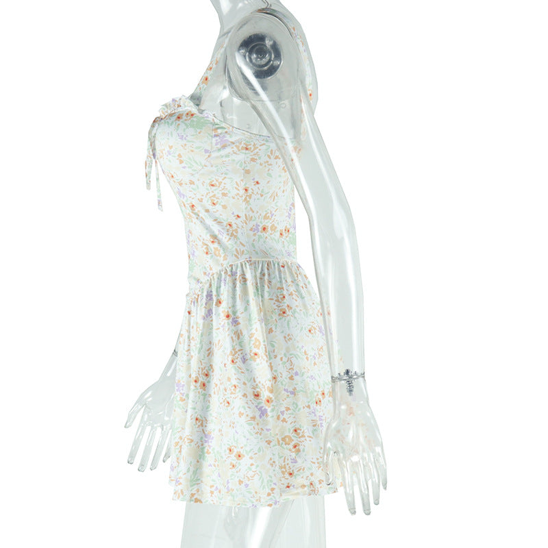 Fashionable Print Sexy Deep V-Neck Strap Slim Waist Irregular Dress 7