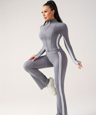 Women autumn contrasting color casual running and fitness two-piece set 7