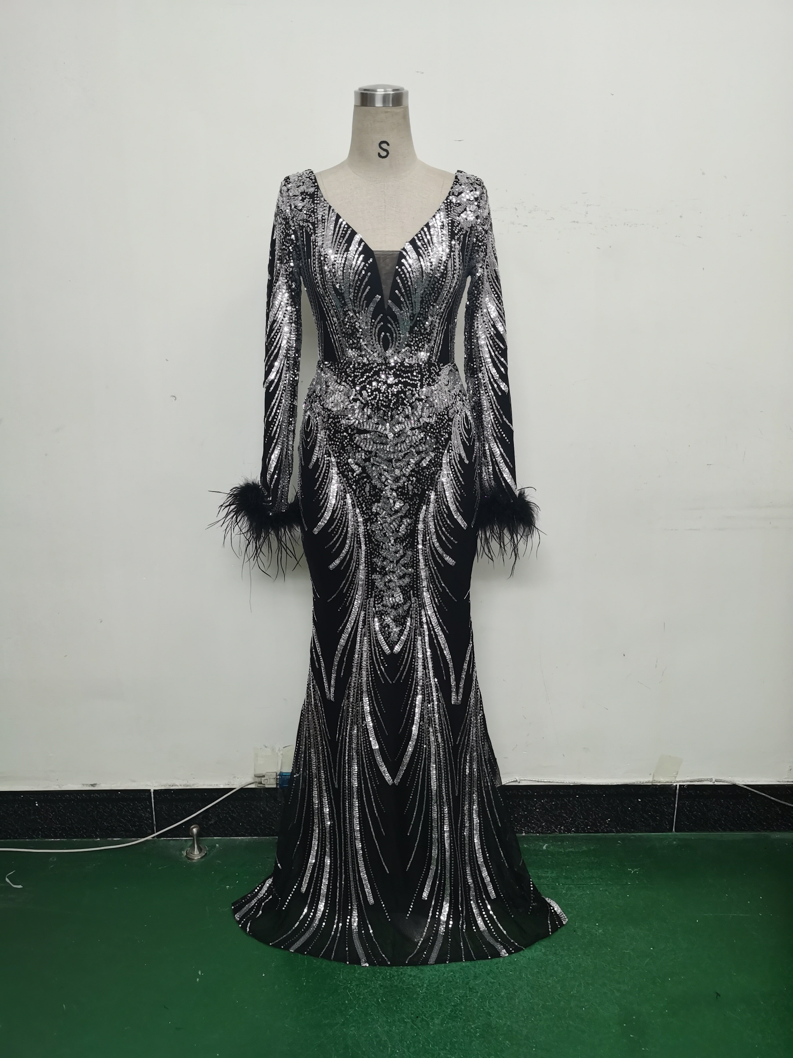 Women Positioning Flower Ostrich Feather Evening Dress 26