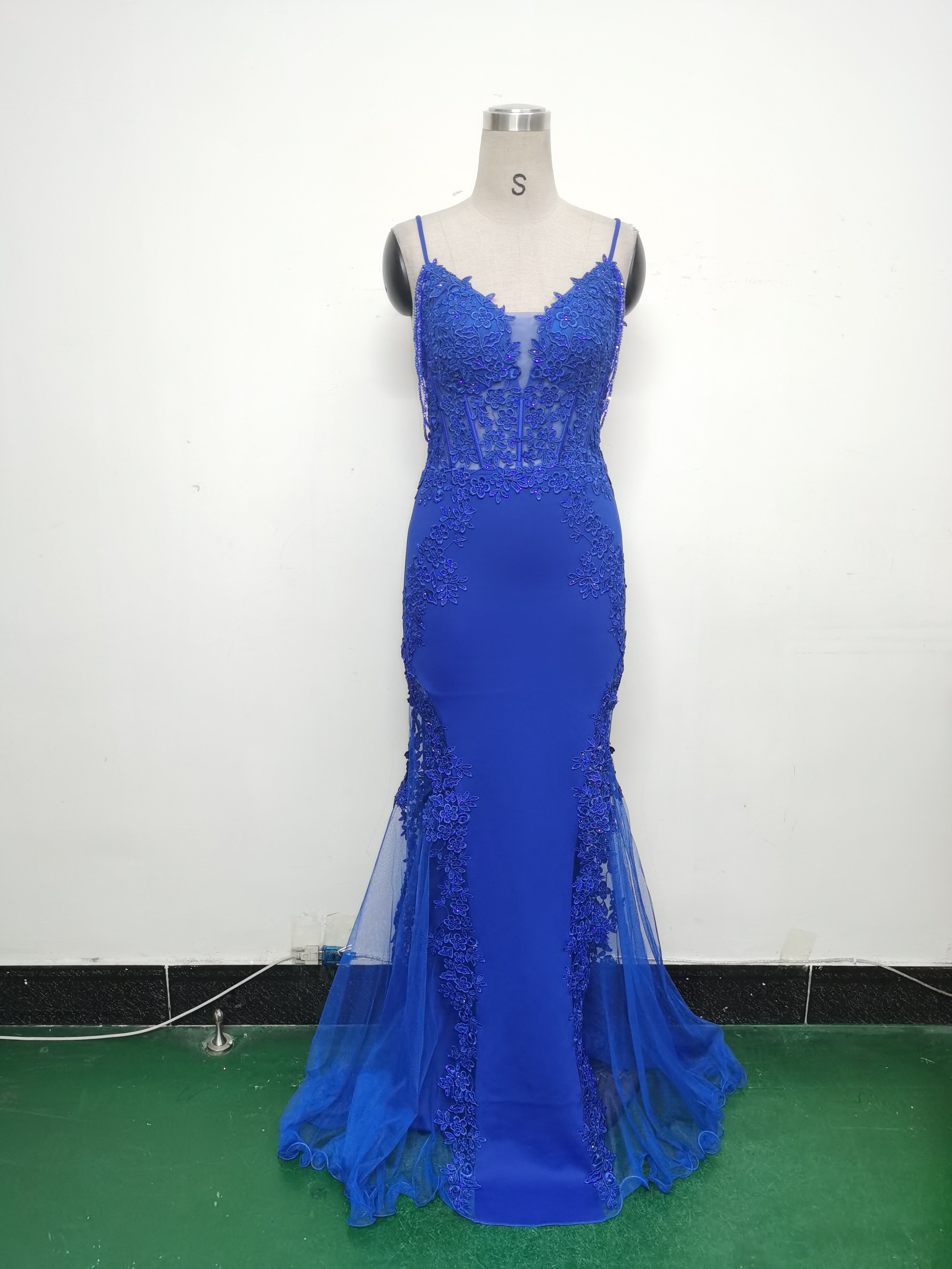 Sexy Strap Rhinestone Chain Fishbone Lace Evening Dress 42