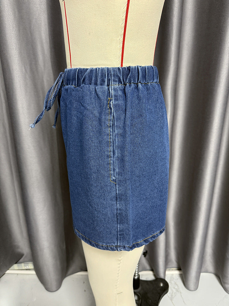 Women summer sleeveless lace top and denim shorts two-piece suit 25