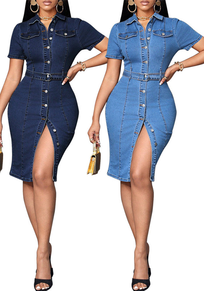 Women Stretchy Maxi Denim Bodycon Dress