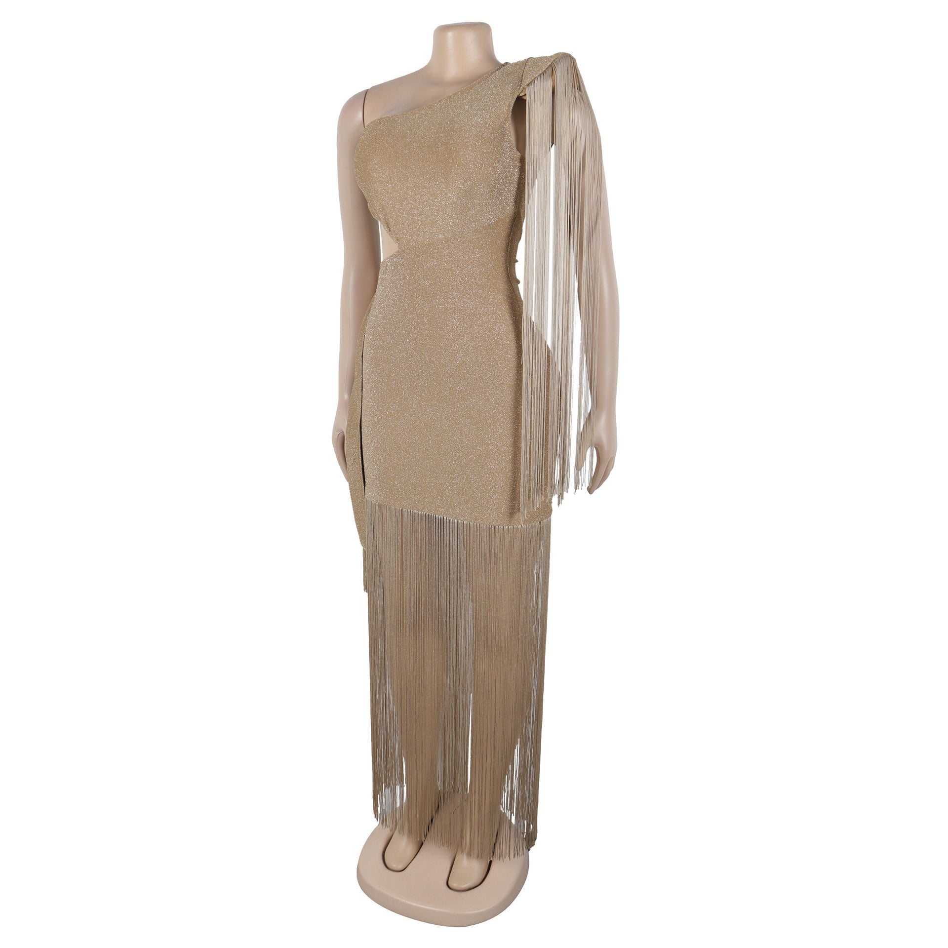 Fashion Women's Sexy Casual One-Shoulder Tassel Maxi Dress 18