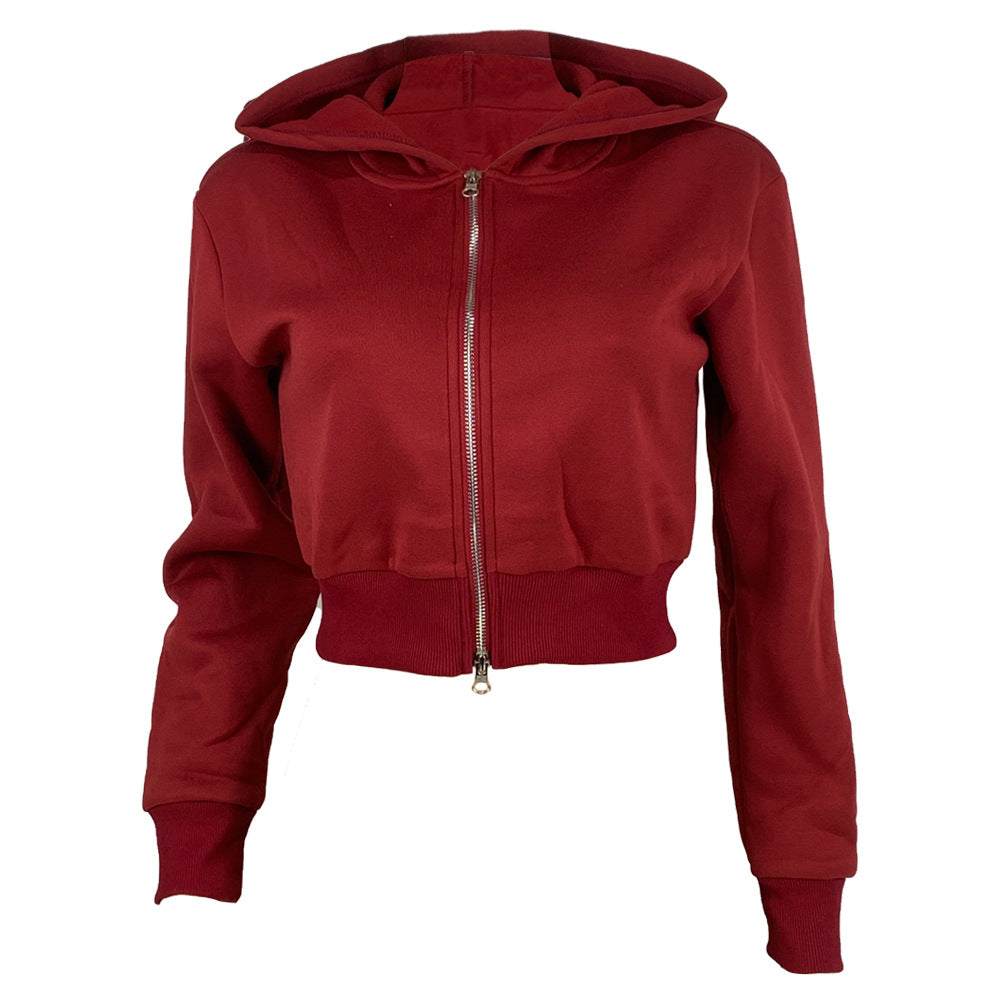 Women casual Rib Patchwork hooded zipper jacket 17