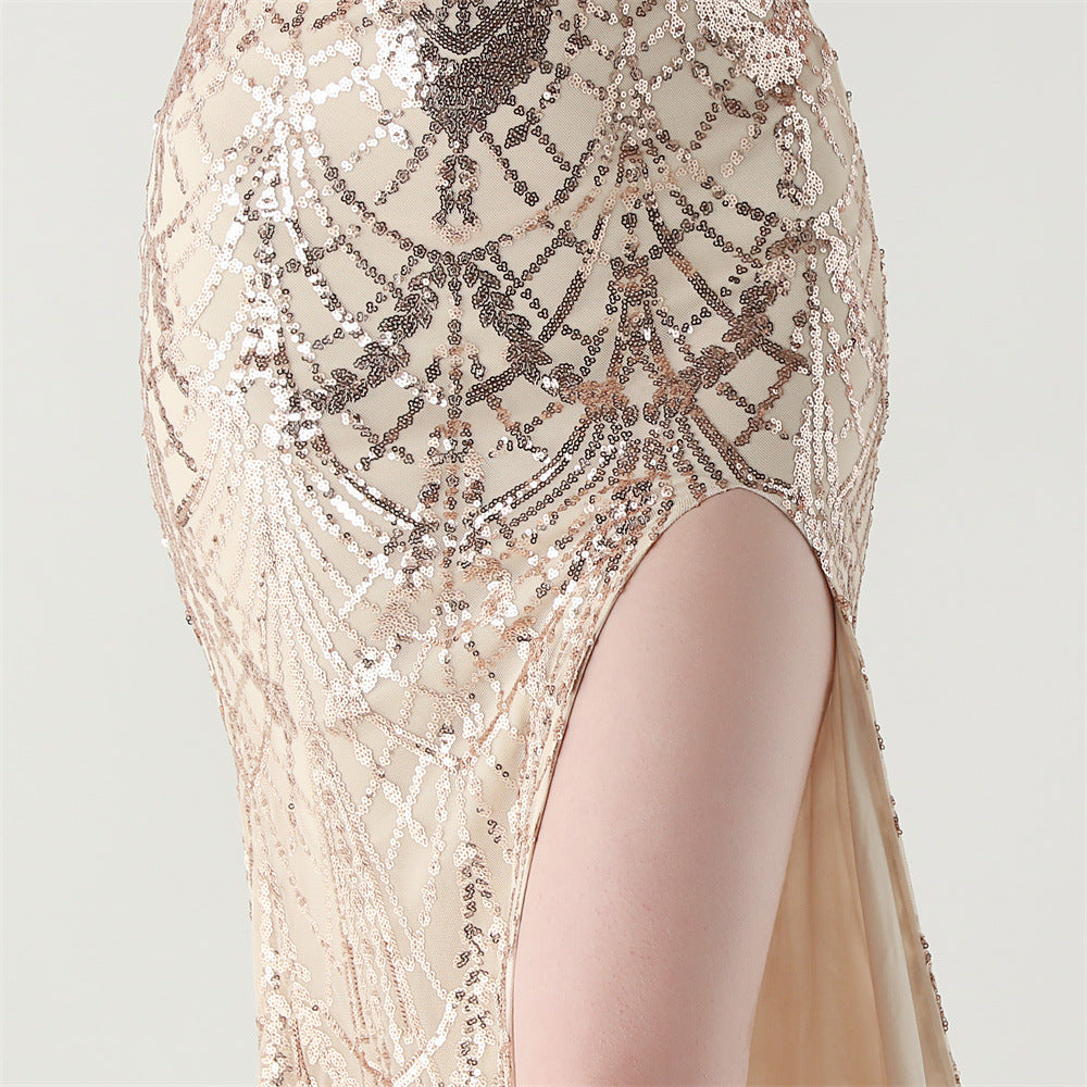 Women Beaded Tube Fishbone Lace-Up Sequin Formal Party Evening Dress 52