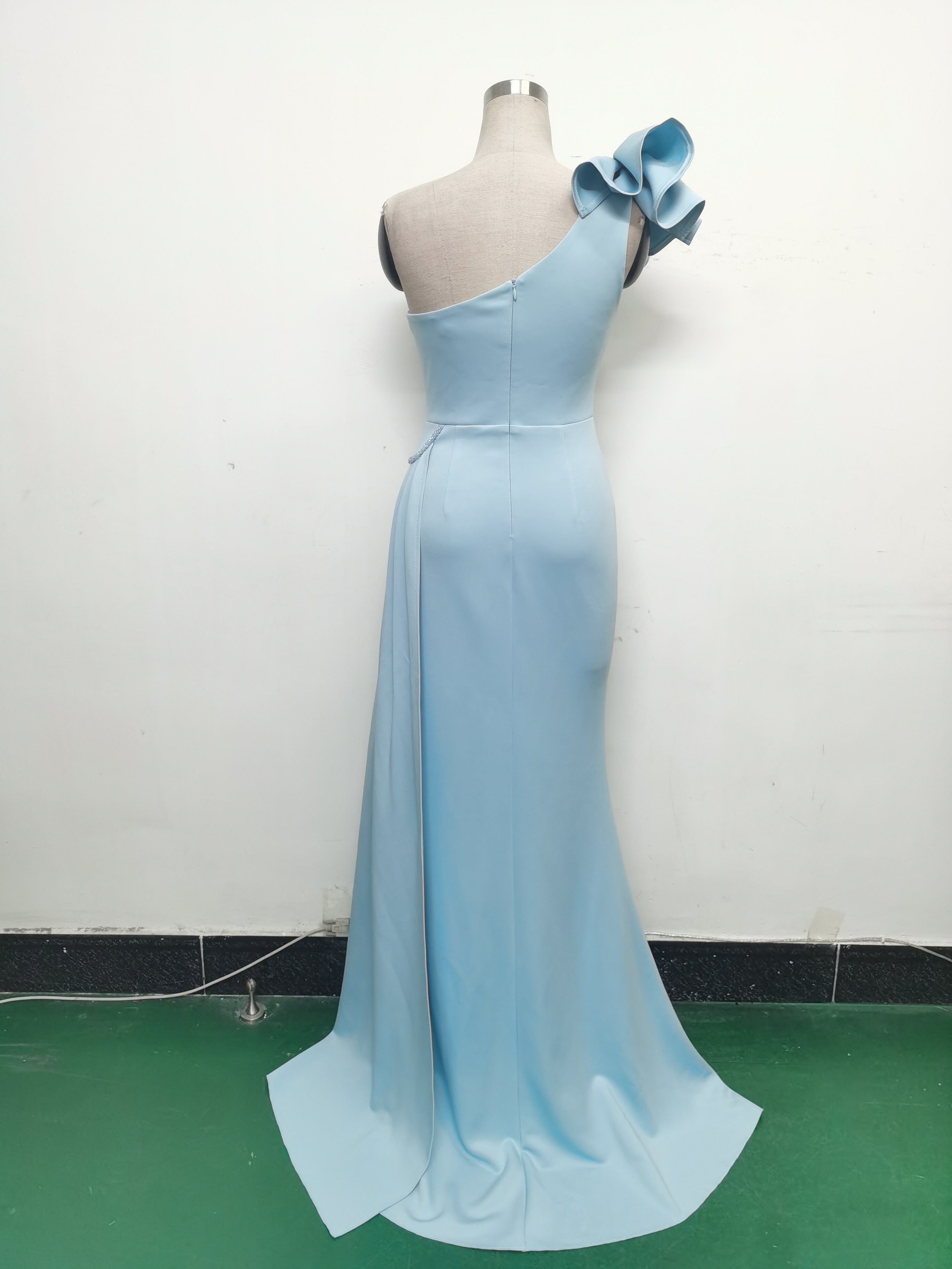 Elegant Flower Slash Shoulder Slit Evening Dress 33