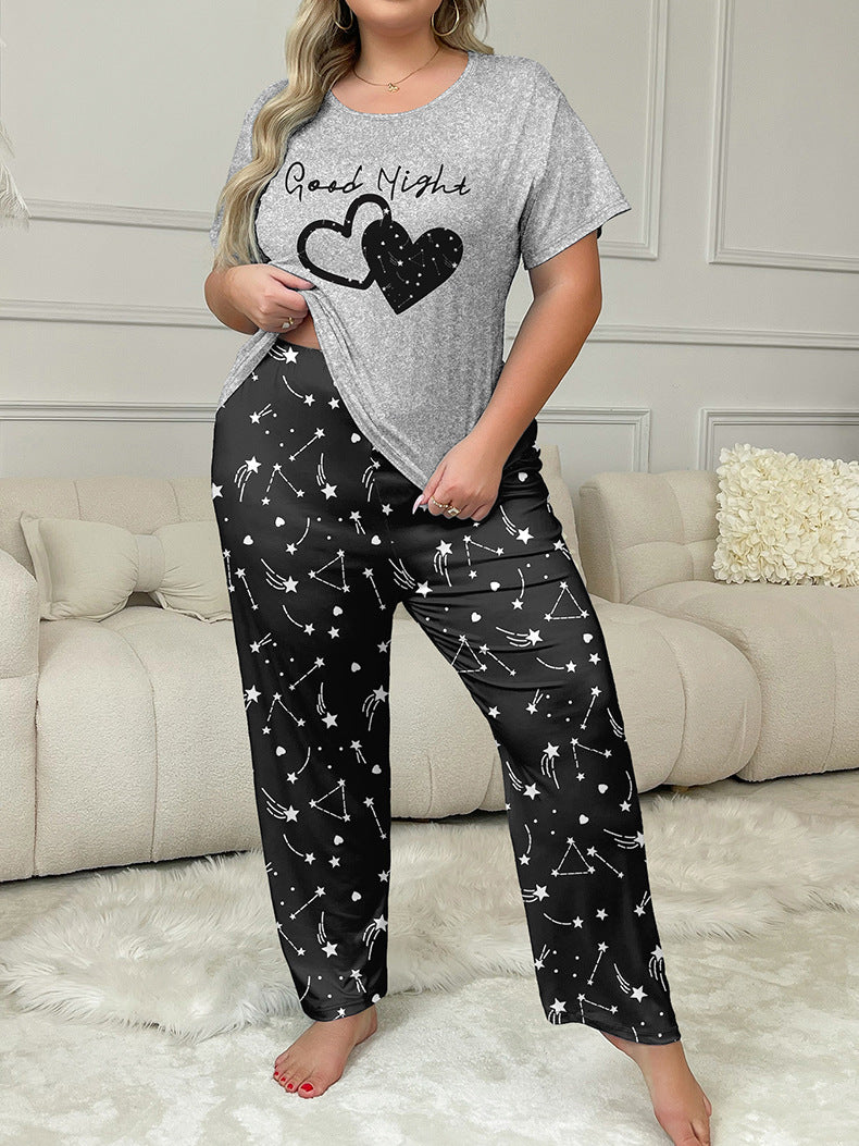 Women's Home Clothes Plus Size Pajamas Short Sleeve Two-Piece Pants Set