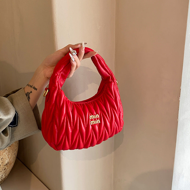 Women pleated cloud bag crossbody handbag single shoulder crescent bag 4