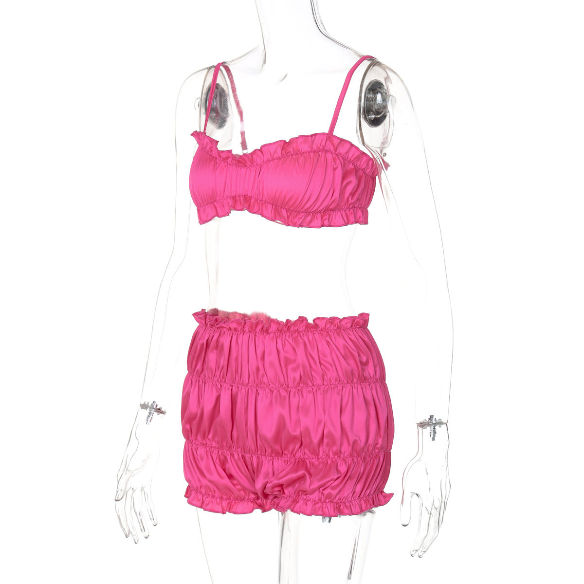 Women's Summer Fashion Sexy Strap Crop Top Pleated Shorts Two Piece Set 29