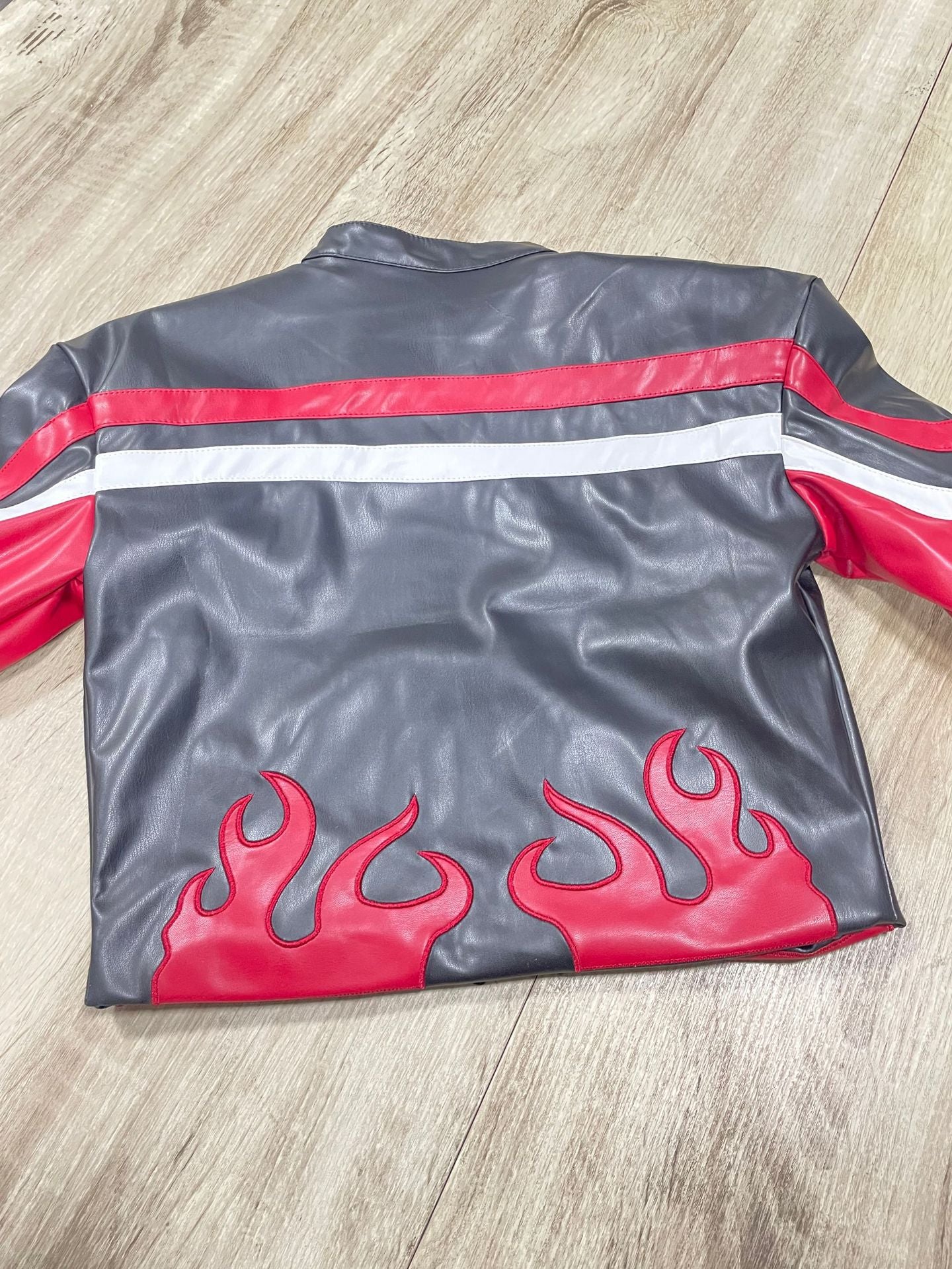 Women's Embroidered Flame Patchwork Leather Jacket 26