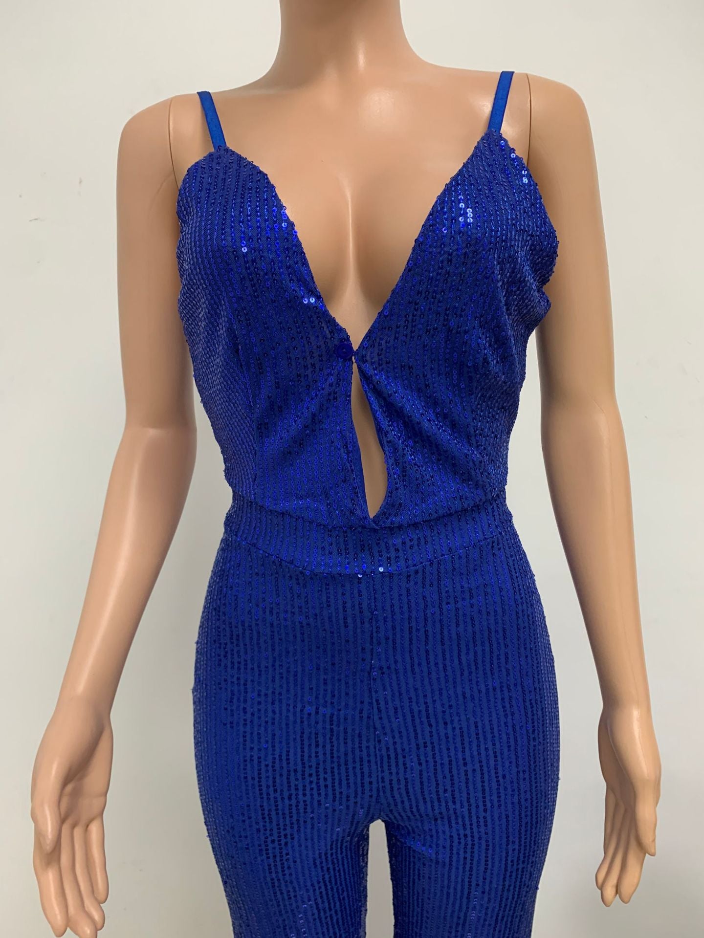 Deep V Neck Low Back Sleeveless Chic Sequined Straps Elegant Women's Party Jumpsuit 121