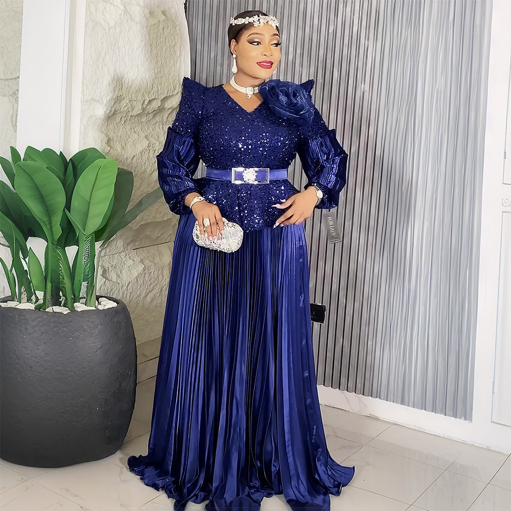 Sequin V-Neck Fashion Plus Size Dubai Elegant Long Gown