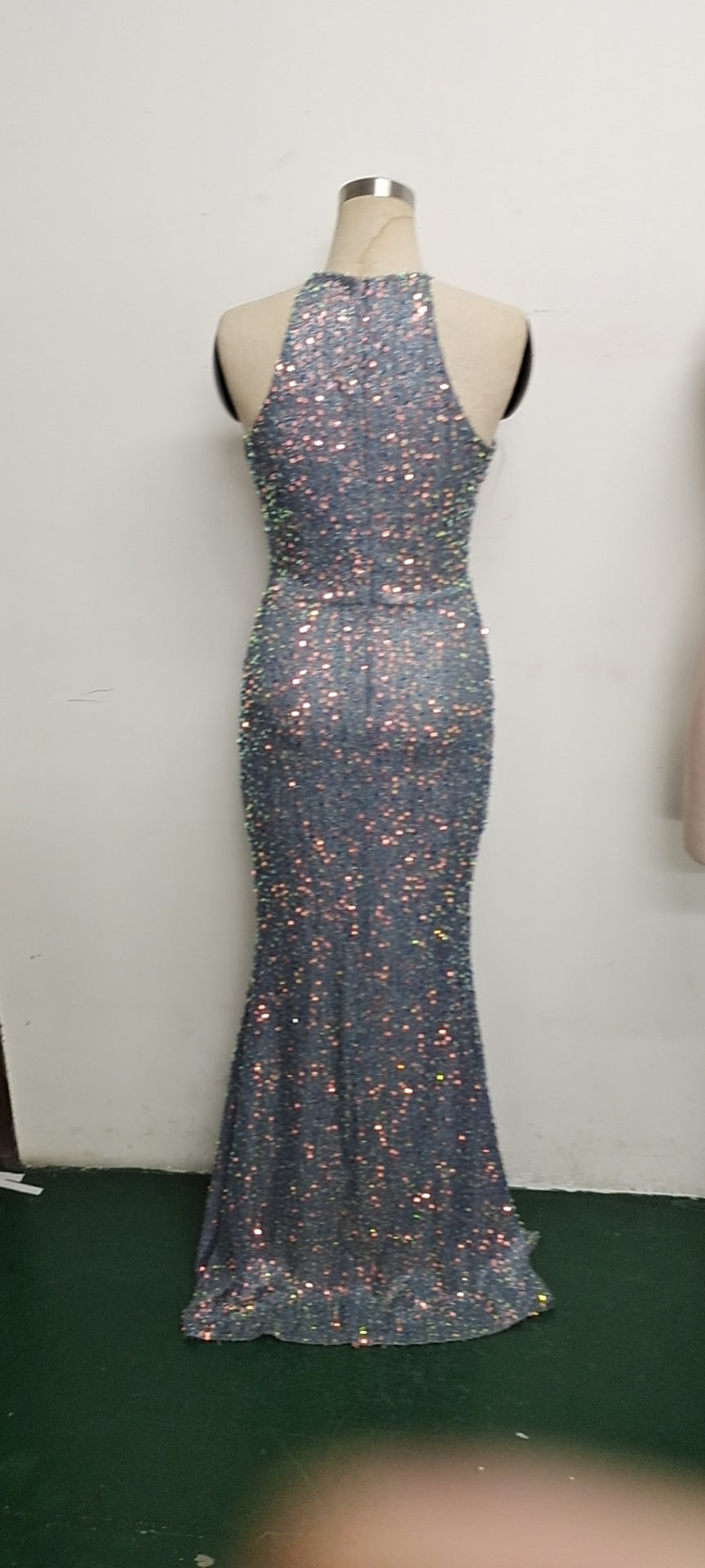 Summer Elegant Sequins Sleeveless Halter Split Evening Dress 15