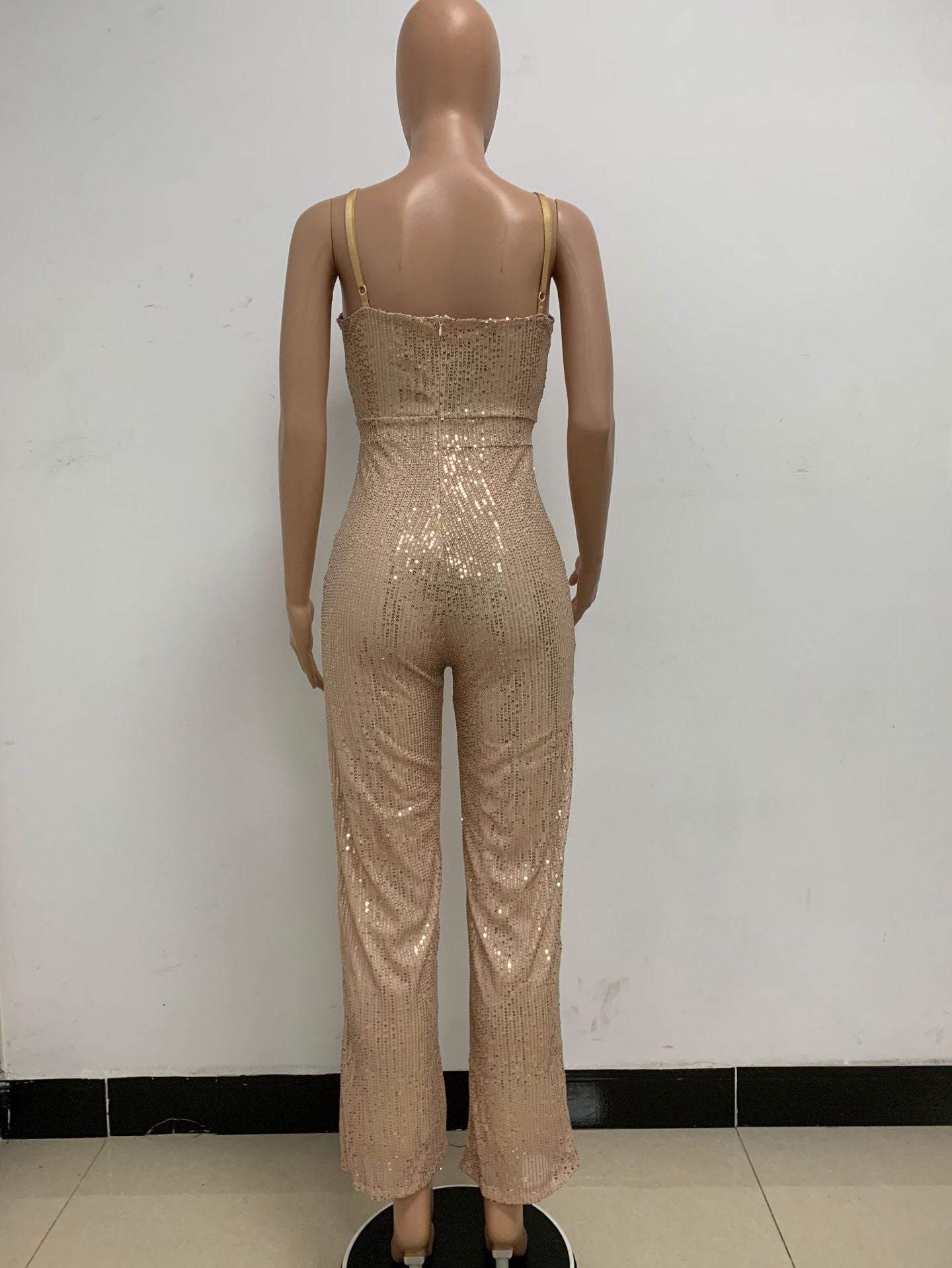 Deep V Neck Low Back Sleeveless Chic Sequined Straps Elegant Women's Party Jumpsuit 48