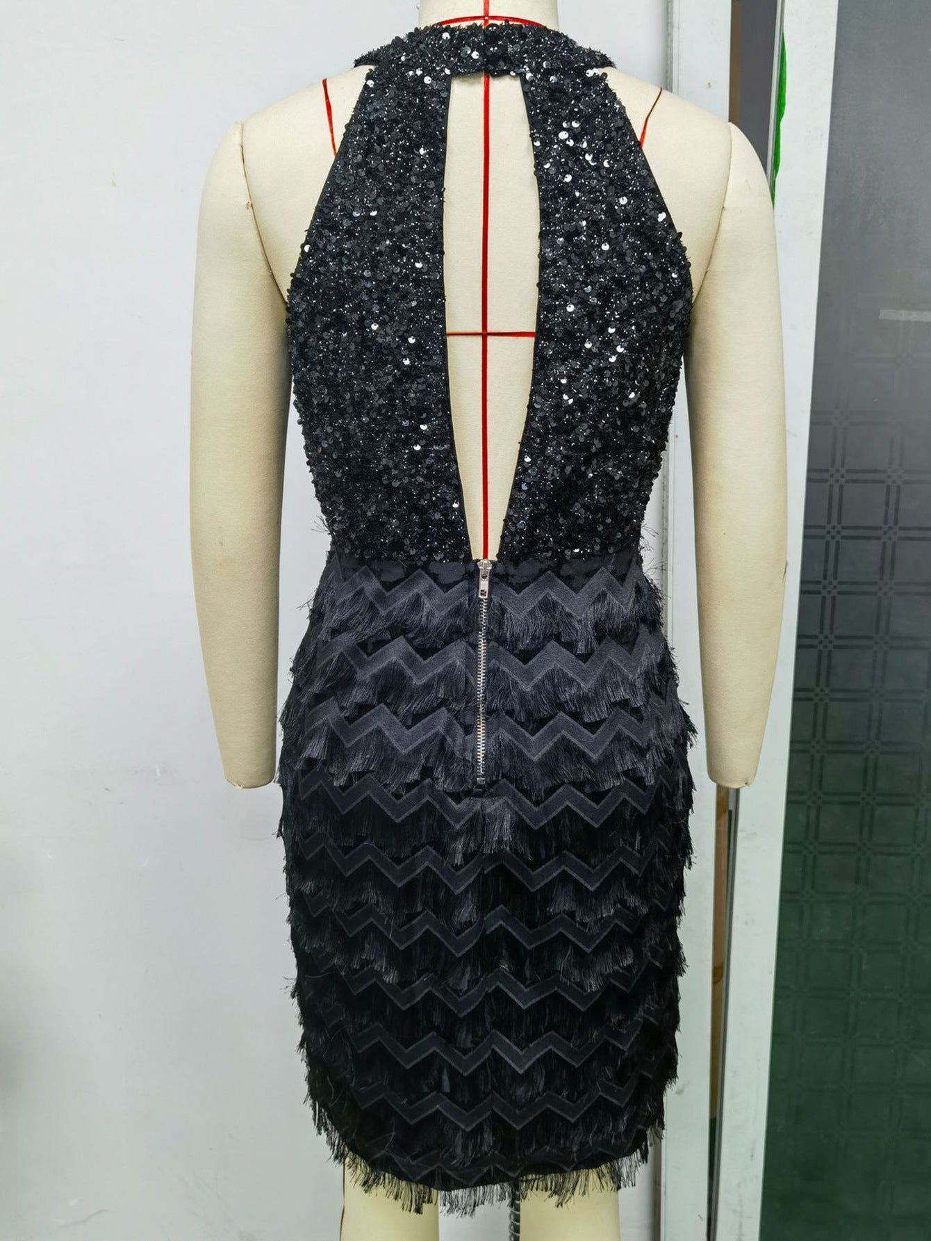 Women Sexy Vintage Tassel Patchwork Sequin Dress 11