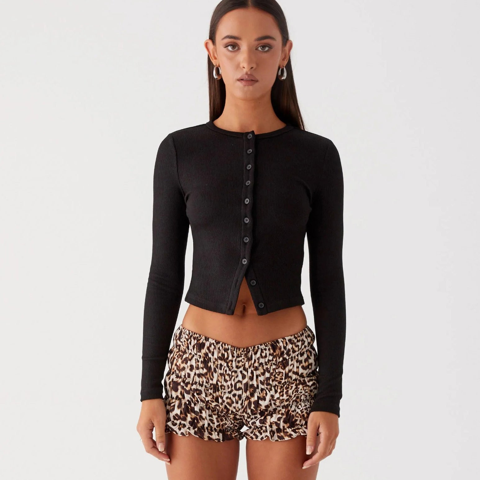 Spring and Summer Women's Solid Color Slim Long Button Cardigan Top 16