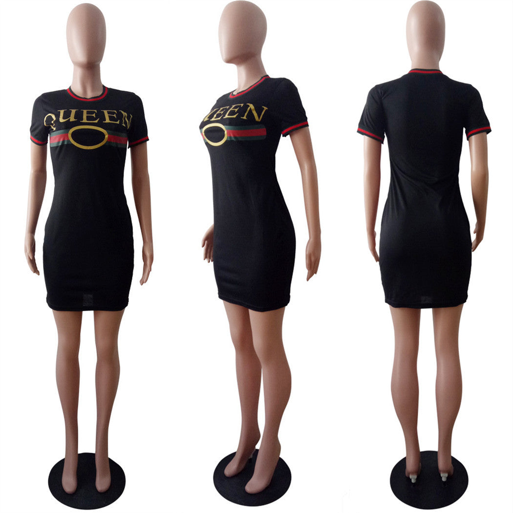 Women Summer Striped Letter Dress 12