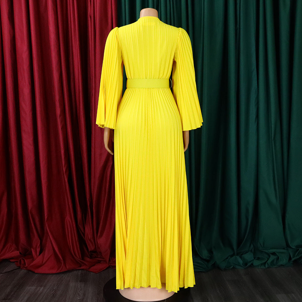 Elegant Women'S Solid Color V-Neck Sexy Pleated Long Dress Maxi Dress 37