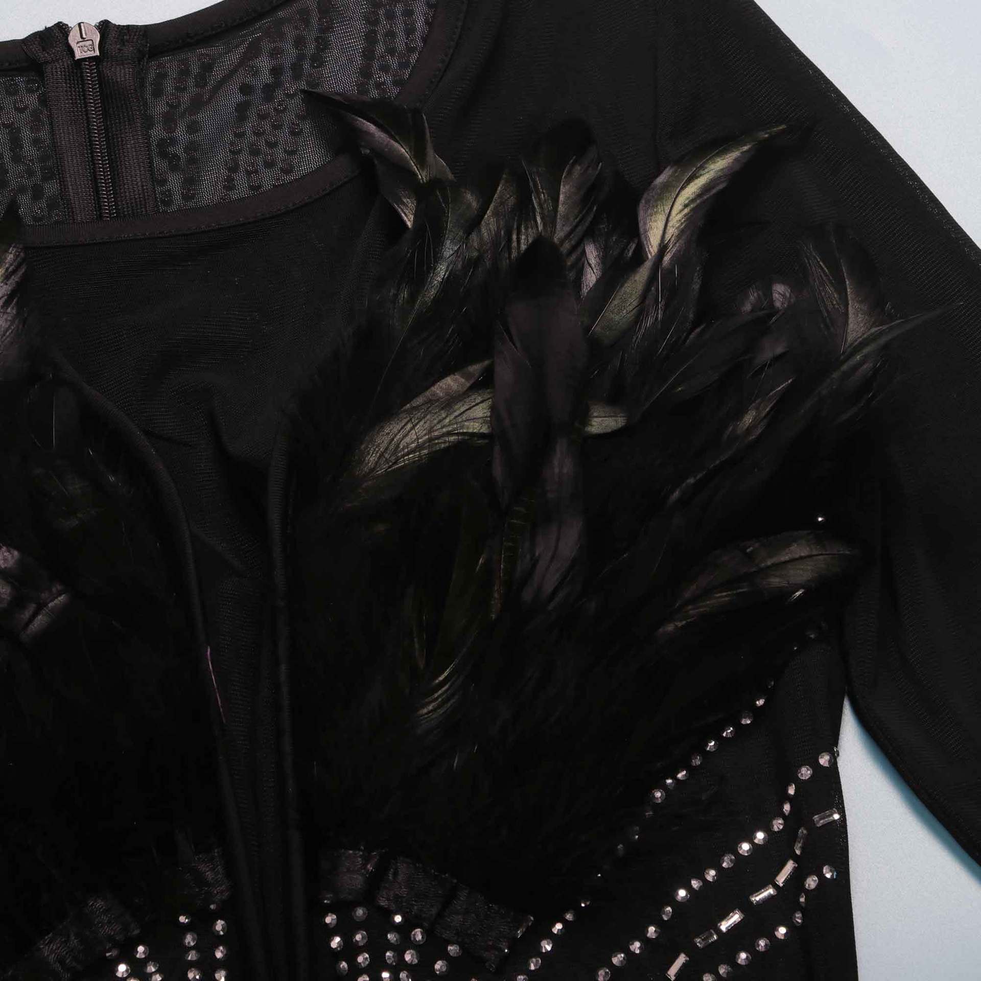 Sexy Feather Beaded See-Through Long Sleeve Patchwork Bodycon Dress 15