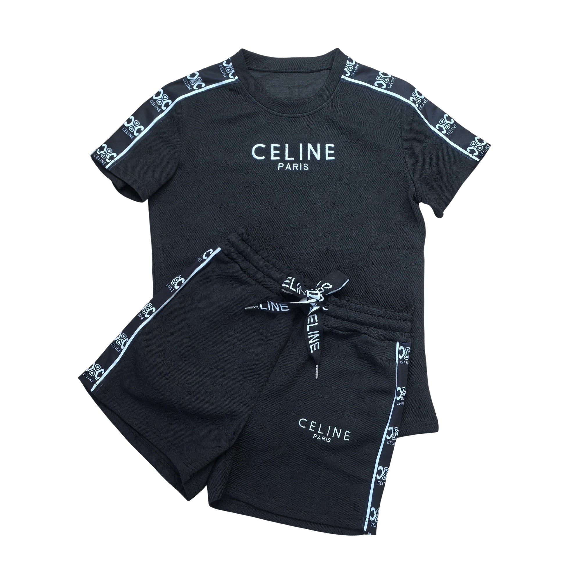 Summer Fashion Women's Jacquard Embroidered Short Sleeve Multi-Color Belt Sports Shorts Set 4