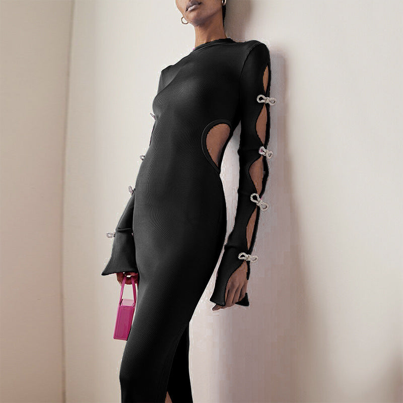 Women Bow Hollow Long Dress 3