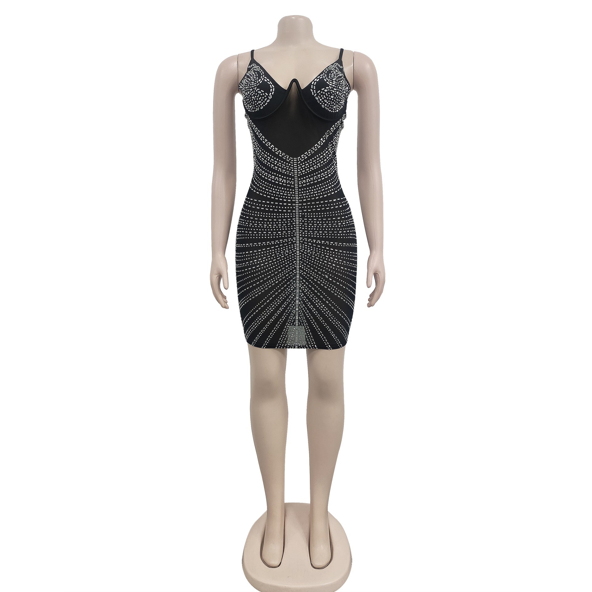 Women's Fashion Beaded Mesh straps Sleeveless club Dress 30