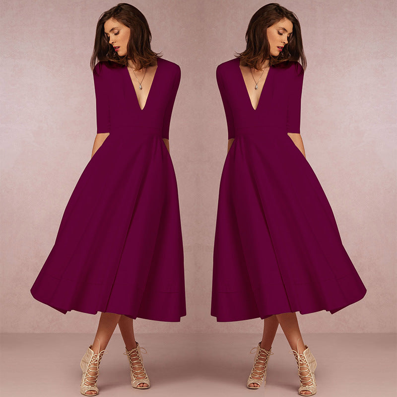 Women Sexy V-Neck Half-Sleeve Dress 16