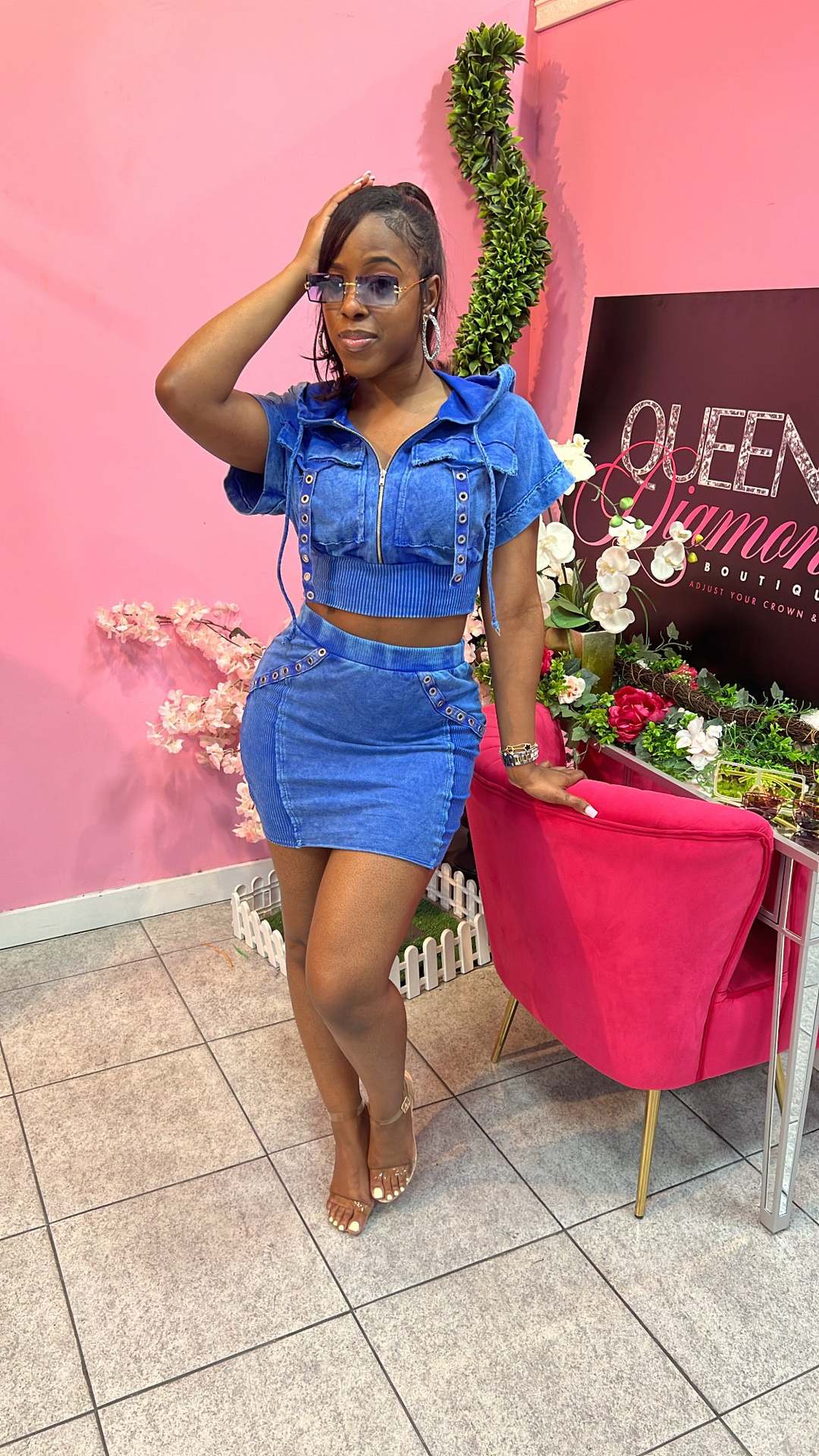 Women Fashion Short Sleeve Patchwork Pocket Top and Skrit Two-piece Set 13