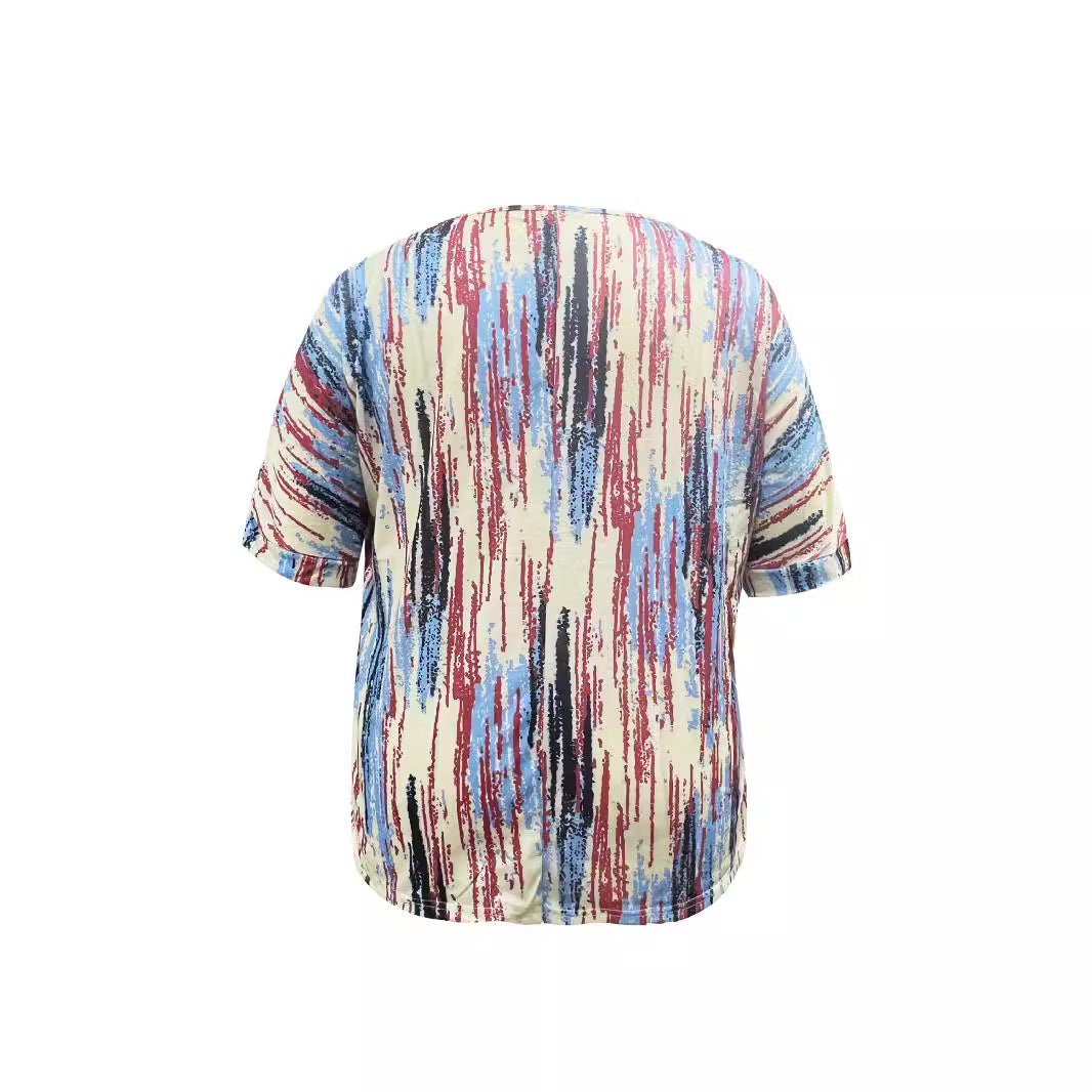 Casual Fashion Loose Short Sleeve Pullover Round Neck Printed Women's Plus Size T-Shirt 4