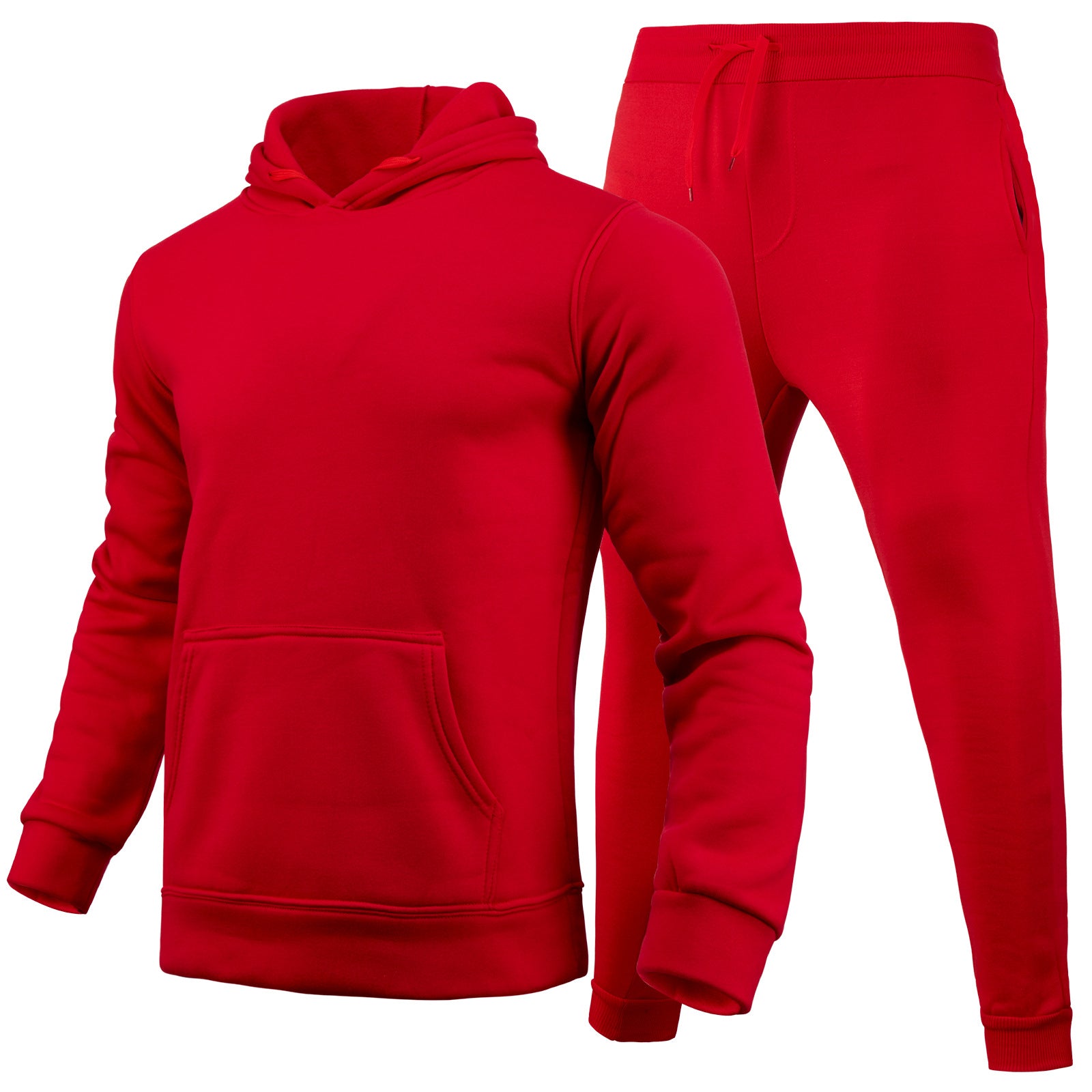 Men Casual Solid two-piece fleece loose Hoodies and sweatpants two-piece set 7