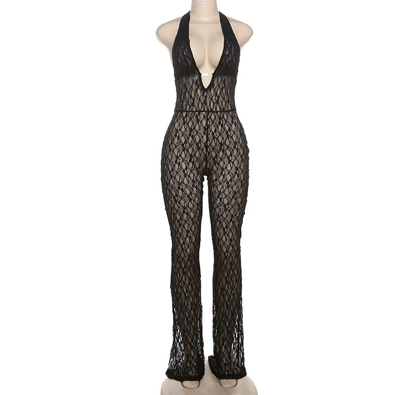 Fashionable women's hollow lace See-Through Jumpsuit 6